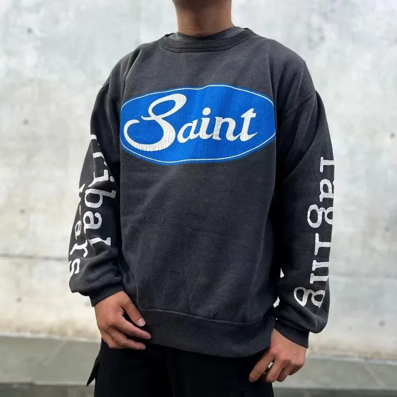 Fashion SAINT OF MICHAEL Vintage Streetwear Luxury Brand High Quality Women Pullover Sweatshirt Oversized O Neck Hoodies for Men