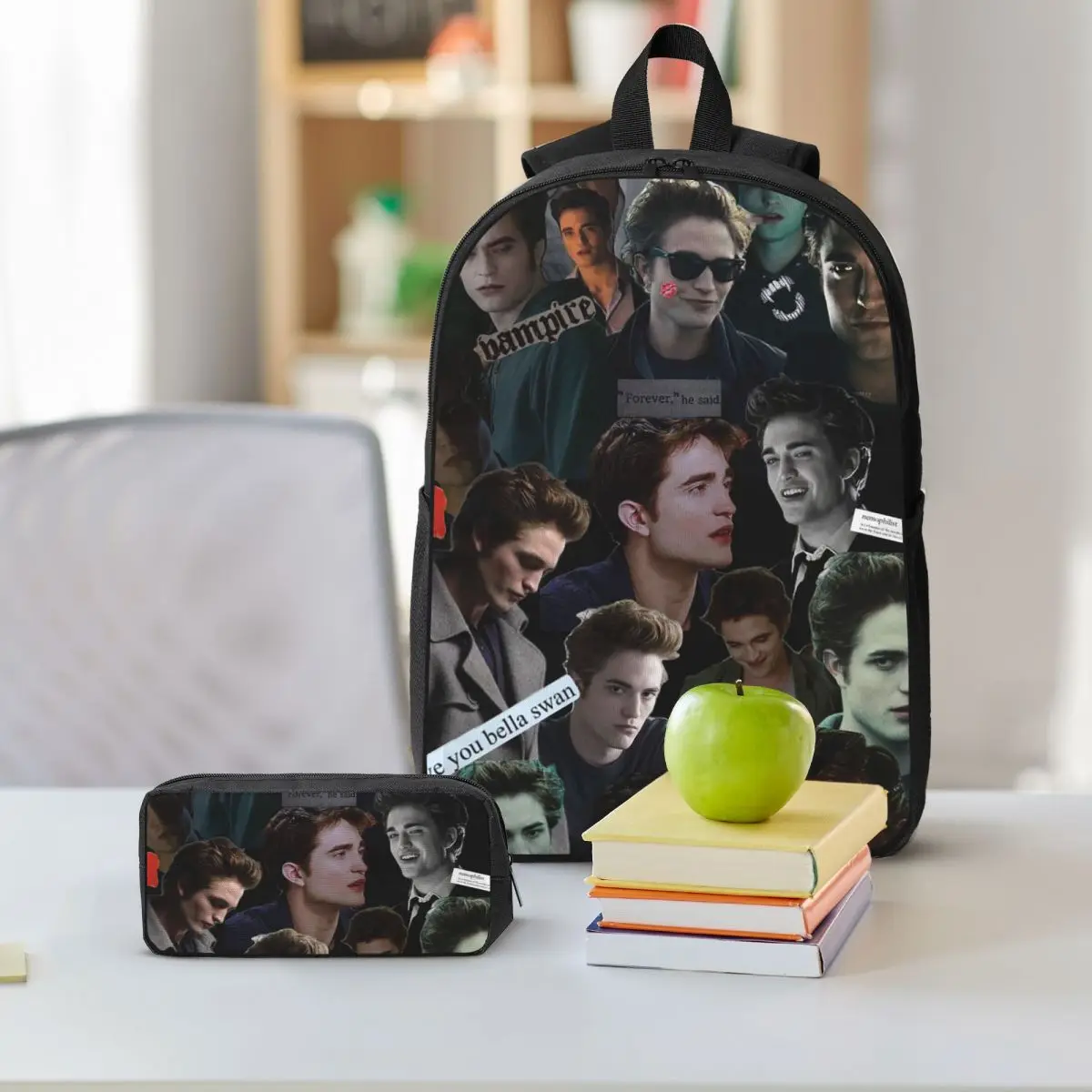 Edward Cullen Twilight Backpack Student Boys Girls BookBag School Bag Laptop Shoulder Bags 3ps Insulated Lunch Bag Pencil Case