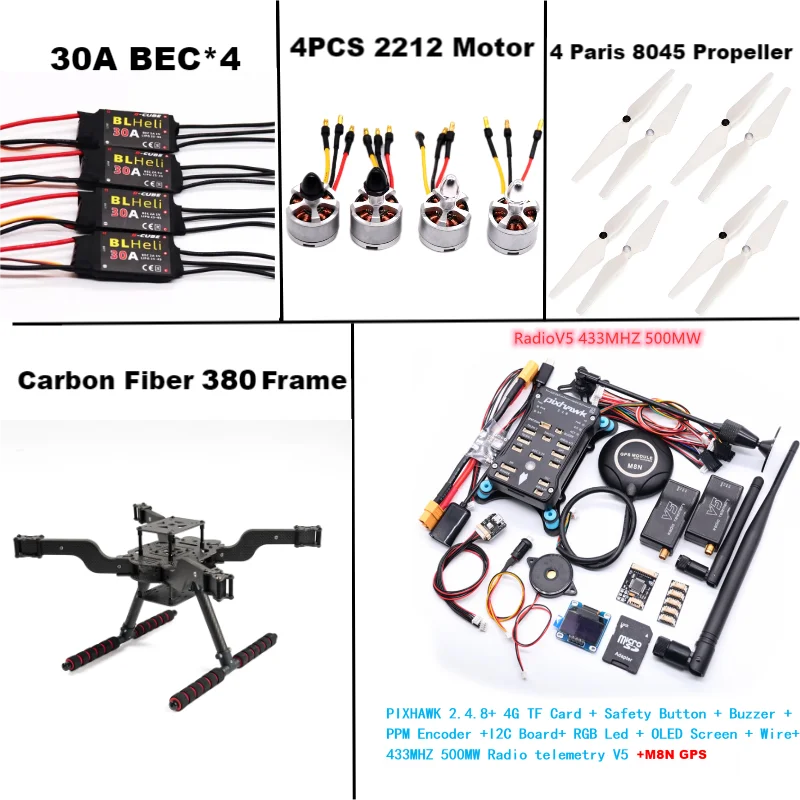 RctoSky PIXHAWK 2.4.8 M8N Nuovo drone intelligente open source FLY 380 MMpix quadrotor rack rovesciato