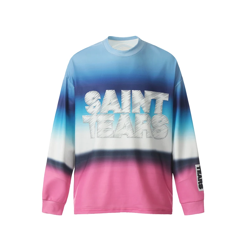 Saint Long-sleeved T-shirt Alphabet Print Blur Gradient Long-sleeved Men Women Casual Crewneck Cotton T-shirts