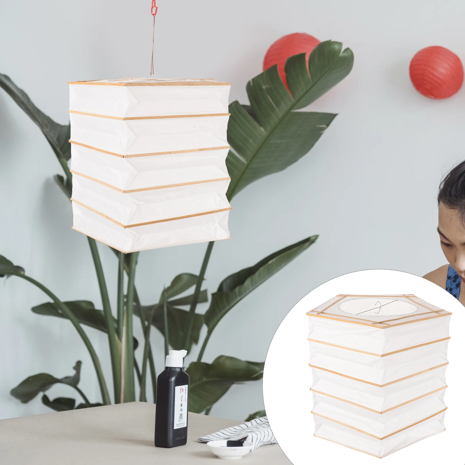 

Paper Lampshade Foldable Pure Color Bamboo Ceiling Lamp Shade Decorative Cover for Home Indoor Lighting Paper Lampshades