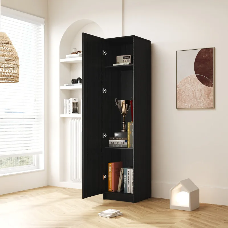 Freestanding Cabinet With Inadjustable Shelves And Two Doors For Kitchen  Dining Room Black Furniture Storage Cabinet