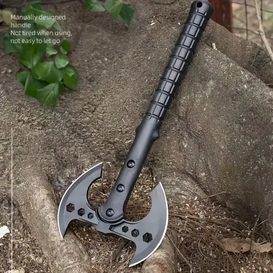 Hand Forged 16 Inch Bushcraft Axe Portable Survival Hatchet with Wood Handle Sheath Gloves Tool Card for Chopping Wood Black - view 6
