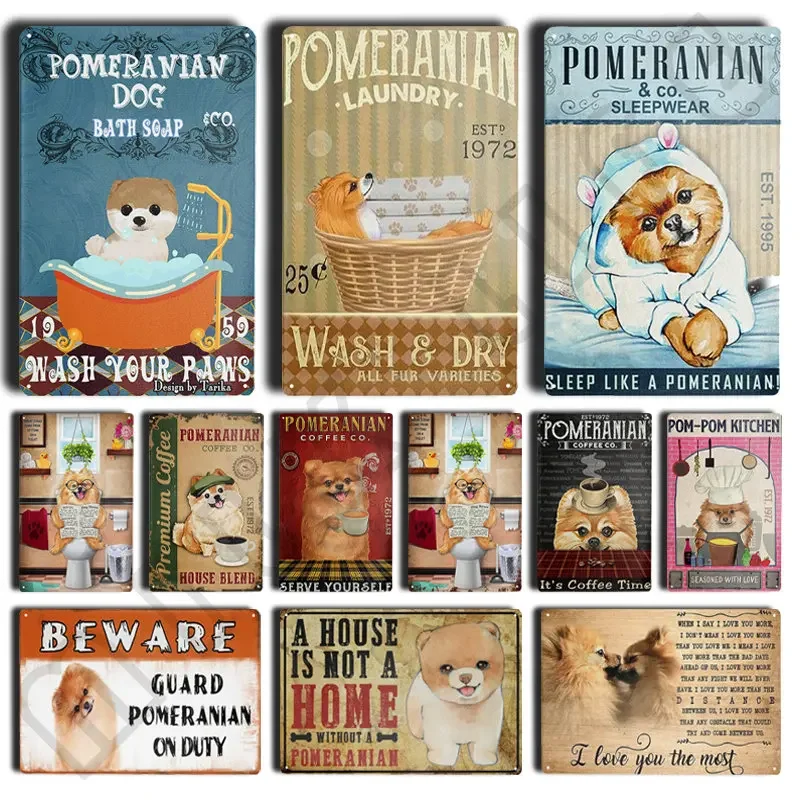 Pomeranian Coffee Retro Metal Tin Sign Vintage Aluminum Sign for Home Coffee Wall Decor for Bathroom Toilet Home Room 8x12 Inch