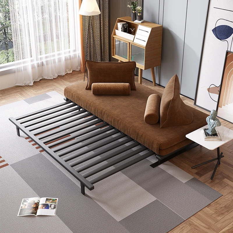 

small unit living room, freehand brushwork space, creative backrest, multifunctional sofa bed, dual use for sitting and sleeping