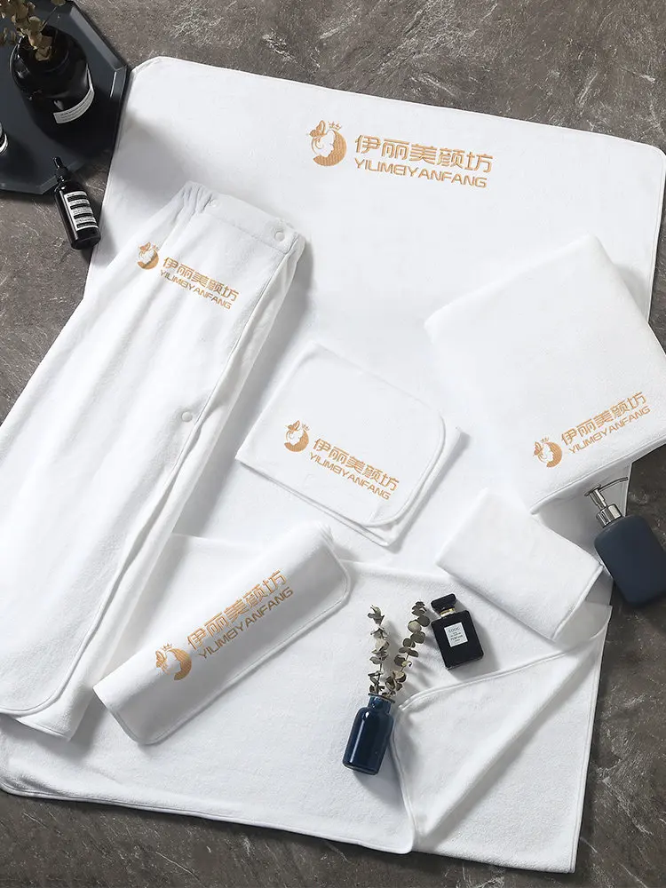 Yjq beauty salon special towel custom logo printed bag head towel absorbent bath skirt