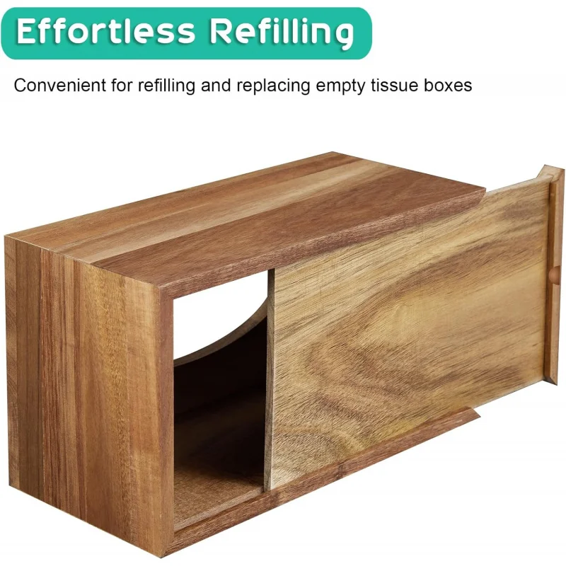 직사각형 티슈 박스 커버 - 아카시아 나무 직사각형 티슈 박스 홀더 탁상용 나이트 스탠드 욕실 사무실 - 장식 F