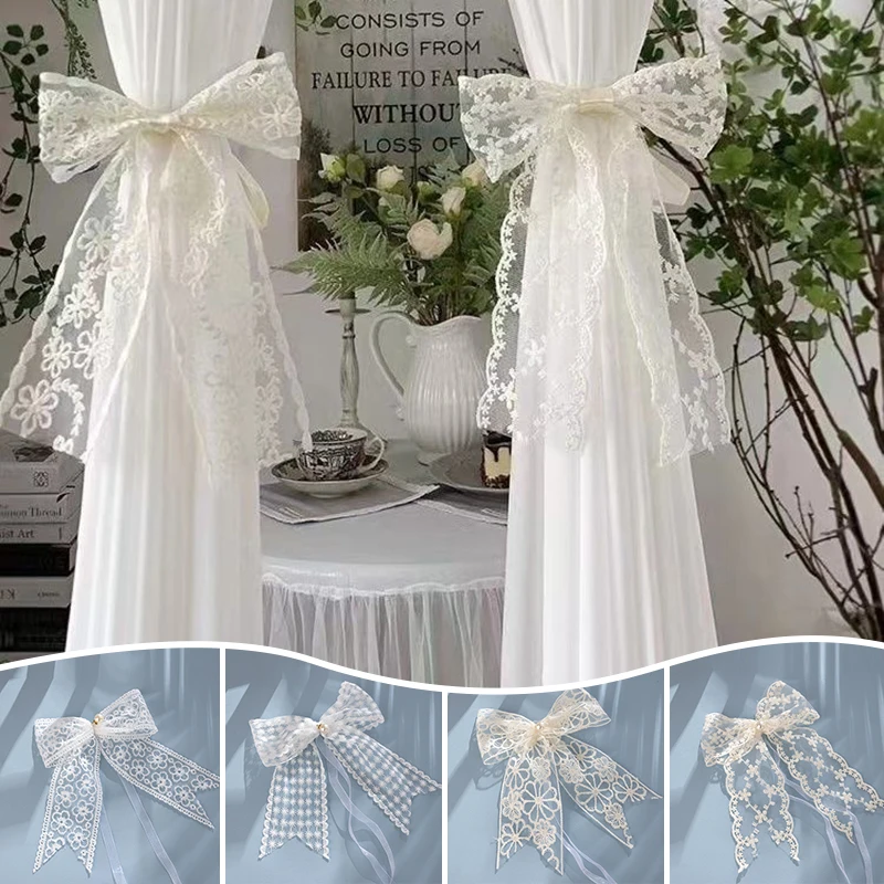 Cortinas de encaje, pajaritas, alzapaños INS, hebilla de cortina, hermosas cortinas de ventana blancas, cuerda de encuadernación, decoración romántica para habitación