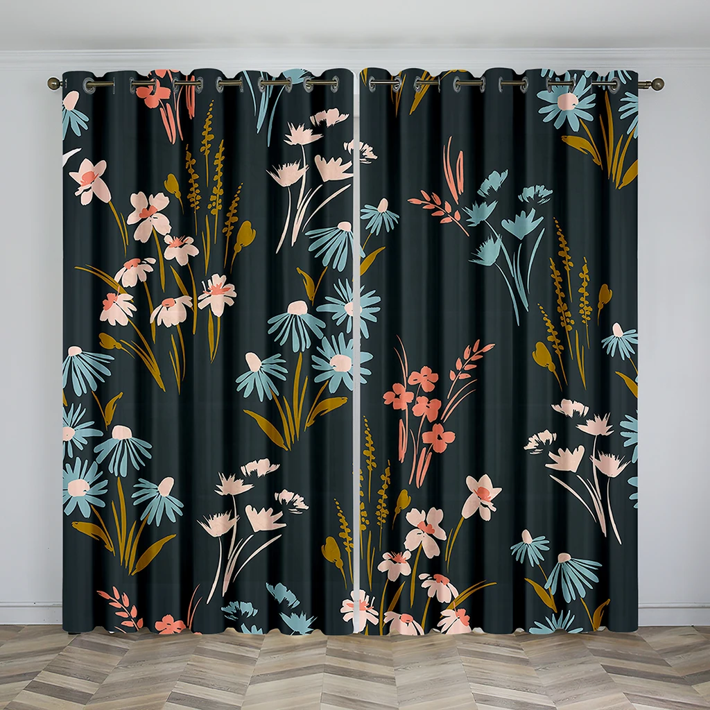 

Light color flower style 3D digital print curtain Bedroom study decorative curtain 90g polyester fiber material two panels