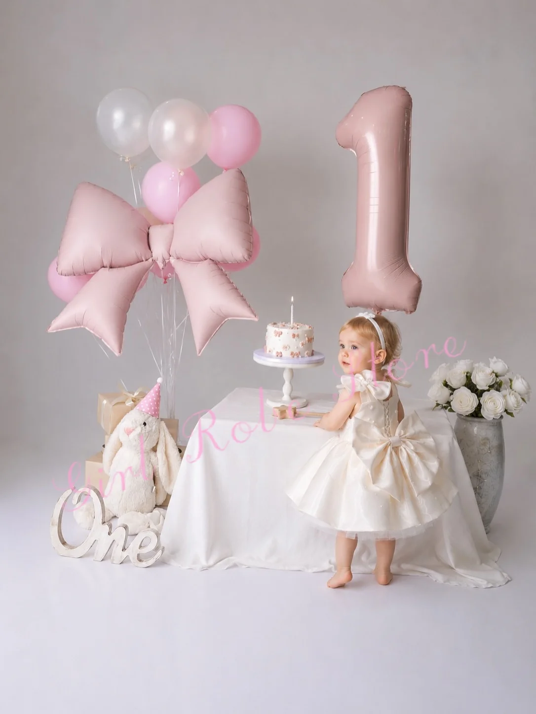 Baby Flower Girl Dress High Quality Satin Knee Length Pearls With Bow Lovely Infant First Birthday Party Banquet Gown Customized