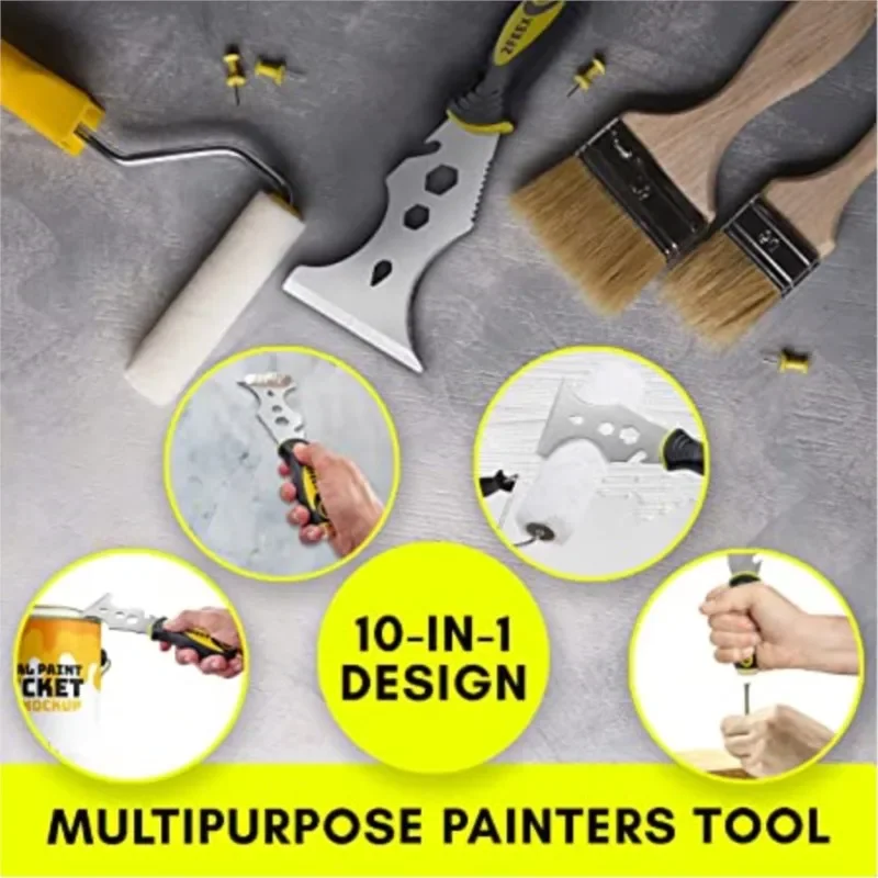 13in1 Stainless Steel Paint Putty Scraper Tool Spackle Knife Caulk Removal Tool Painters Tool Paint Can Opener Paint Remover