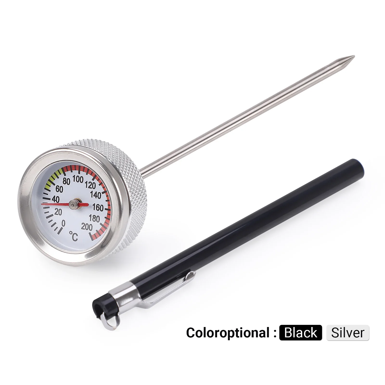 

M20x2.5 Oil Temperature Gauge 35MM with 117MM Probe 0-200 Pointers Thermometer Cap Cover Motorcycle Fuel Tank Caps Black/Silver