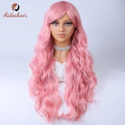 Pink diagonal bangs short curly wavy wig for women natural synthetic curly wig Heat resistant fiber wig for daily Cosplay