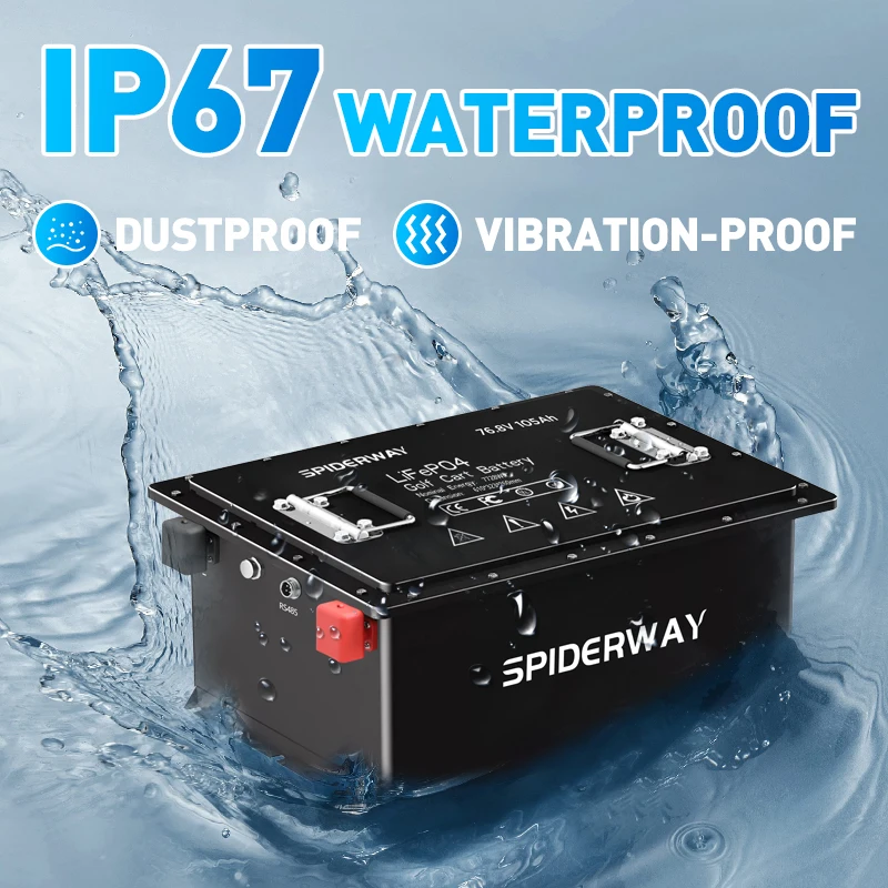 72V 105Ah LiFePO4 Lithium Battery + 72V 25A Fast Charger for GEM ICON Golf Cart, Support Bluetooth Mobile APP