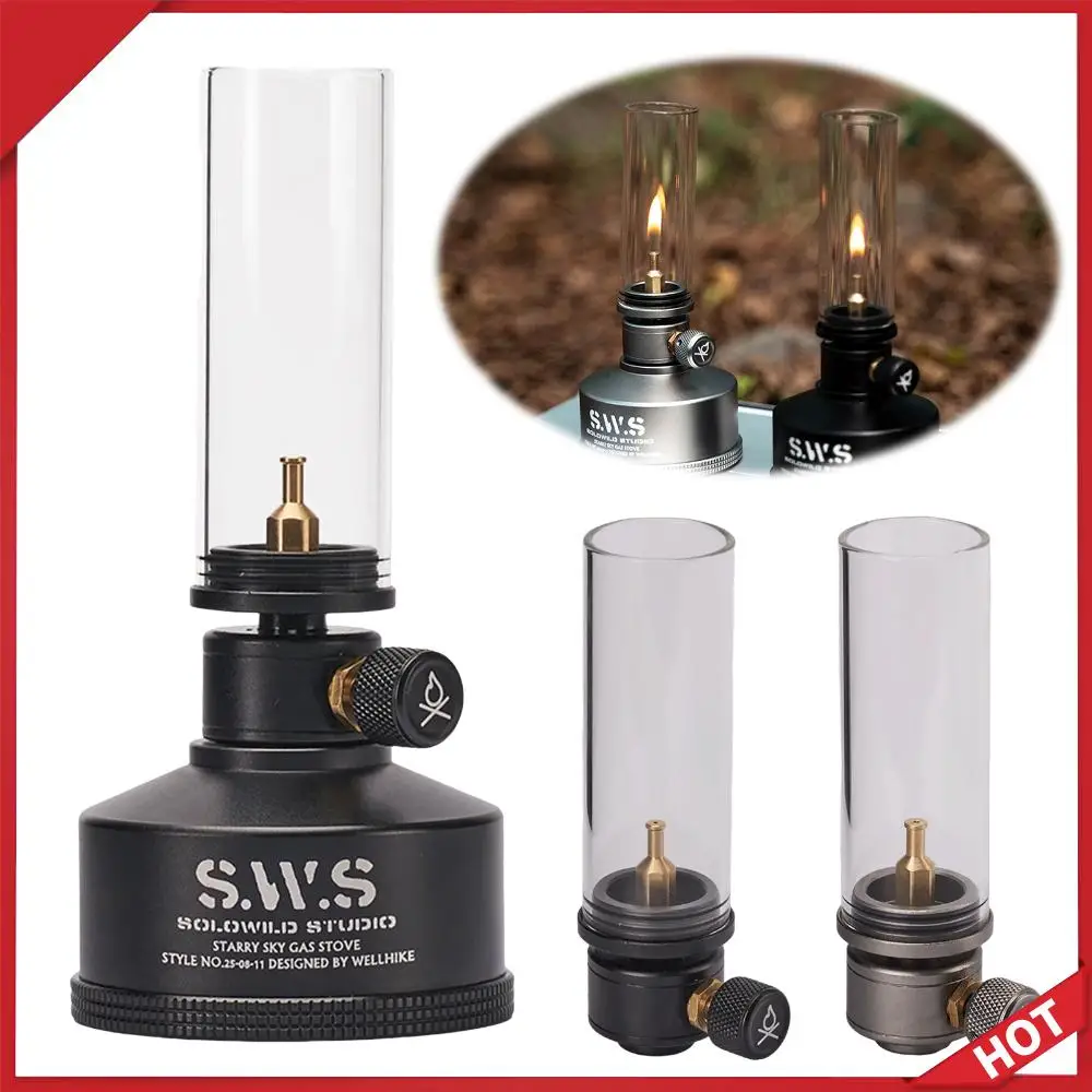 

Portable Tent Lantern Glass Lampshade Gas Atmosphere Lamp with Screw On Gas Tank Candle Lantern Energy-saving for Camping Picnic