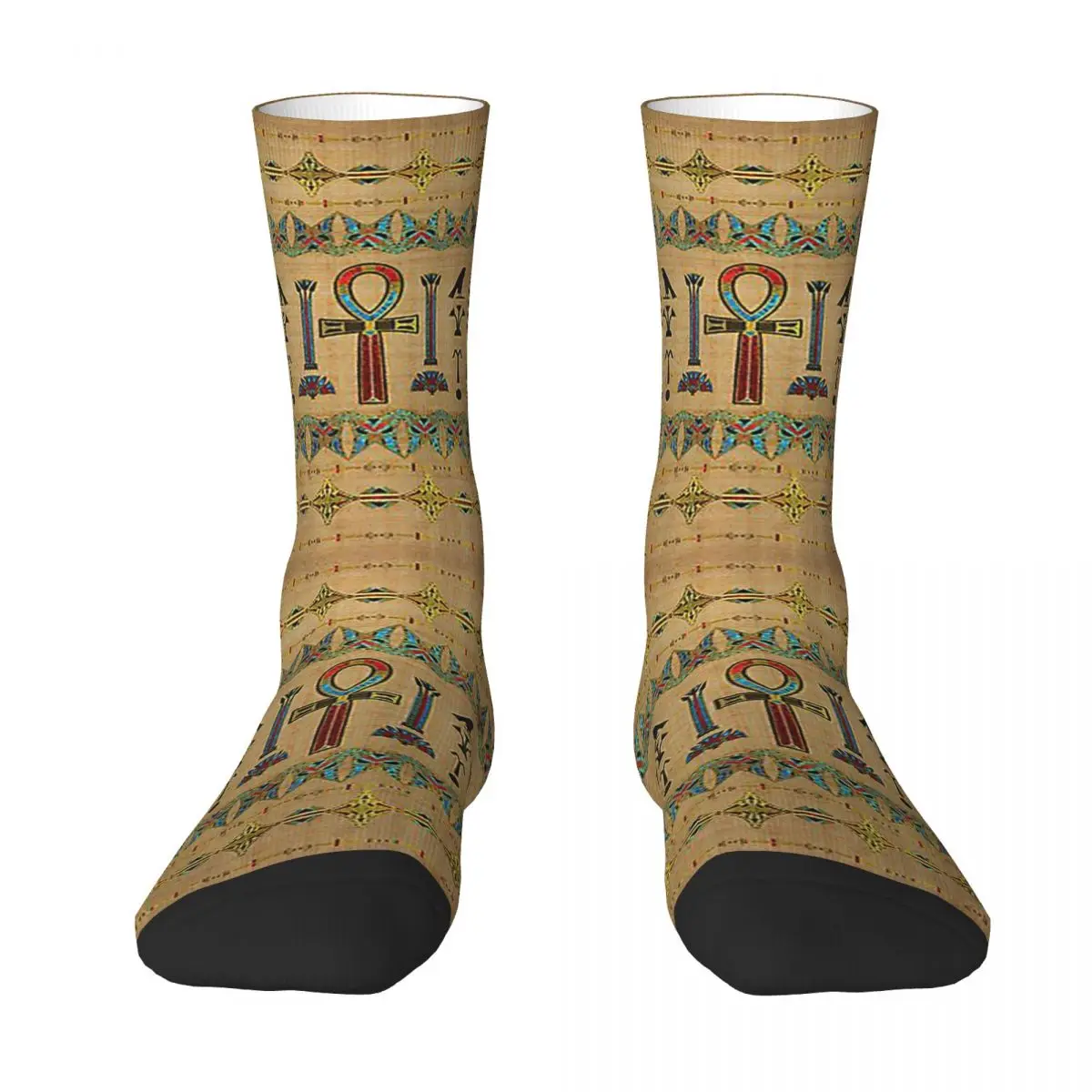 Egyptian Cross Ankh Ornament On Papyrus Socks Harajuku Super Soft Stockings All Season Long Socks for Unisex Christmas Gifts