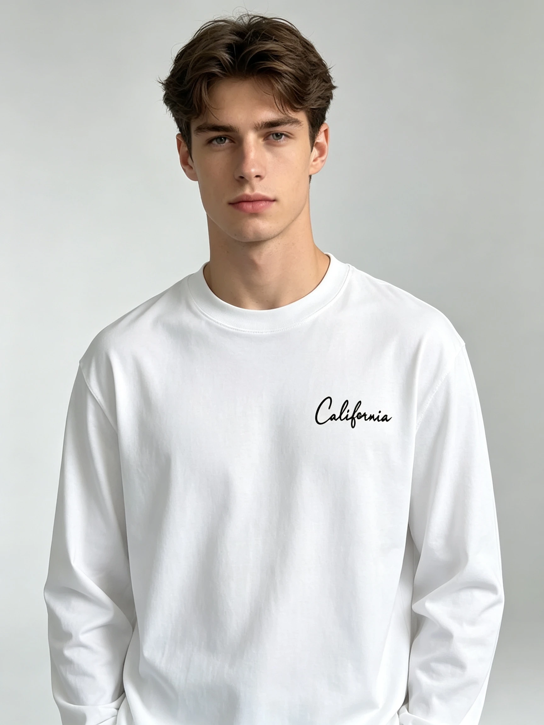 Men'S Long Sleeve T-Shirt, White Palm Tree Summer Vibe California Letter Back Print Vintage Casual T-Shirt for Daily Wear