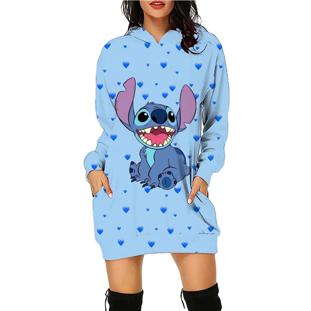 New Disney Stitch print Hoodie Dress Sweater Fashion Disney Dress Sweatshirt Dress 3d Allover Printing Women\'s Hoodie