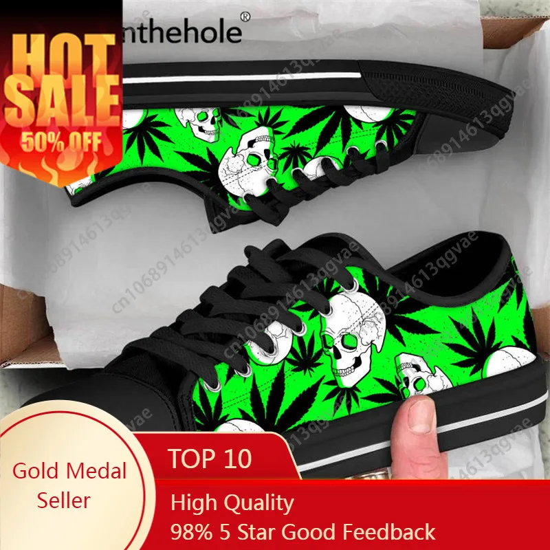 

Green Weed Classic Skull Head Pattern Low Top High Quality Sneakers Mens Womens Teenager Canvas Sneaker Couple Shoes Custom Shoe