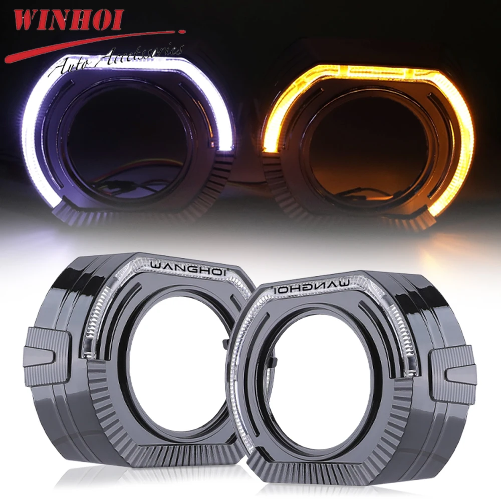 

2 шт., 2,5 дюйма, 3 3 дюйма, крышка объектива с ангельскими глазами, Squire, светодиодные фары, маски для линз проектора, DRL, комплект для модернизации указателя поворота