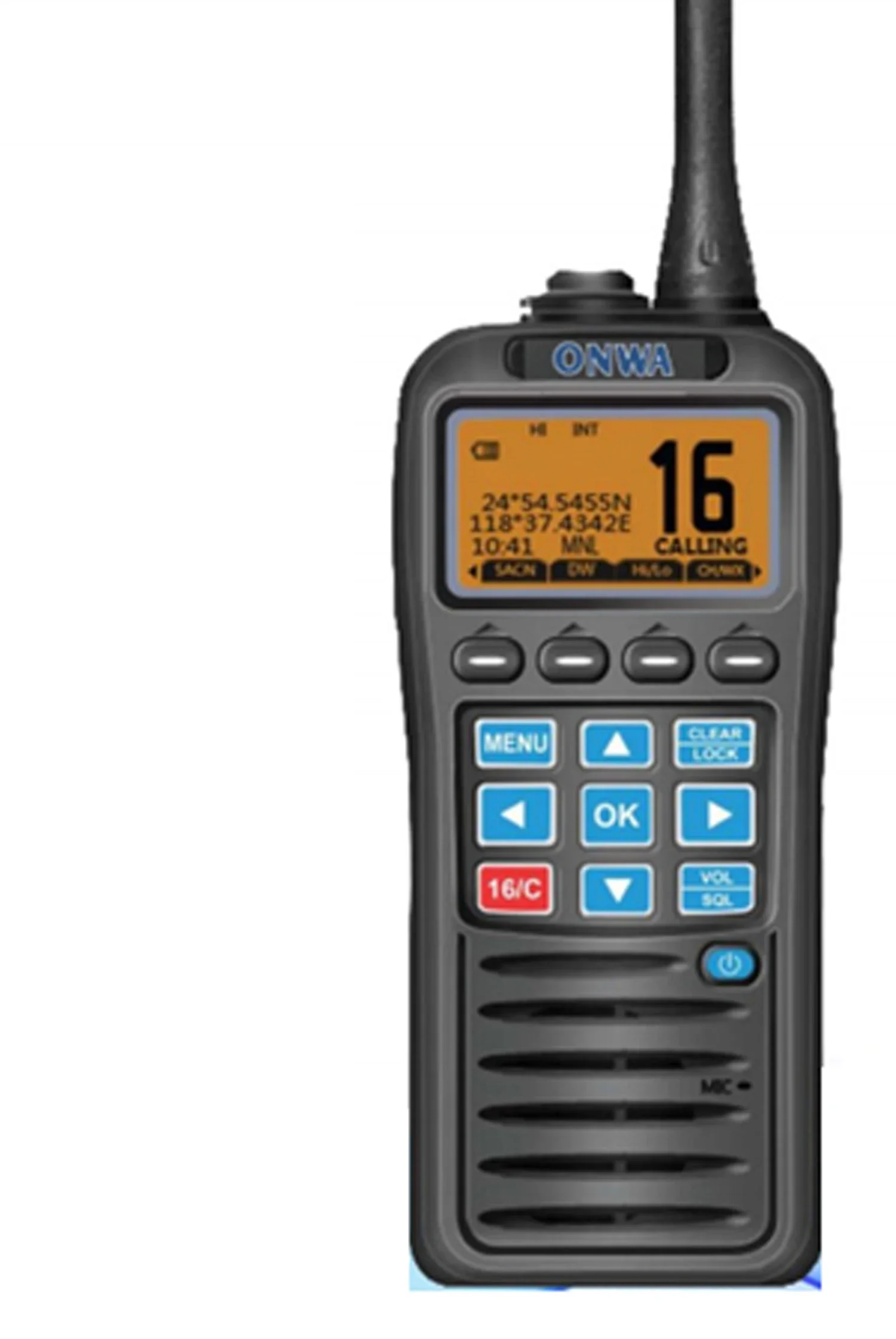 ONWA KV-38 Handheld VHF/DSC marine radio with Built-in GPS, DSC, MOB function