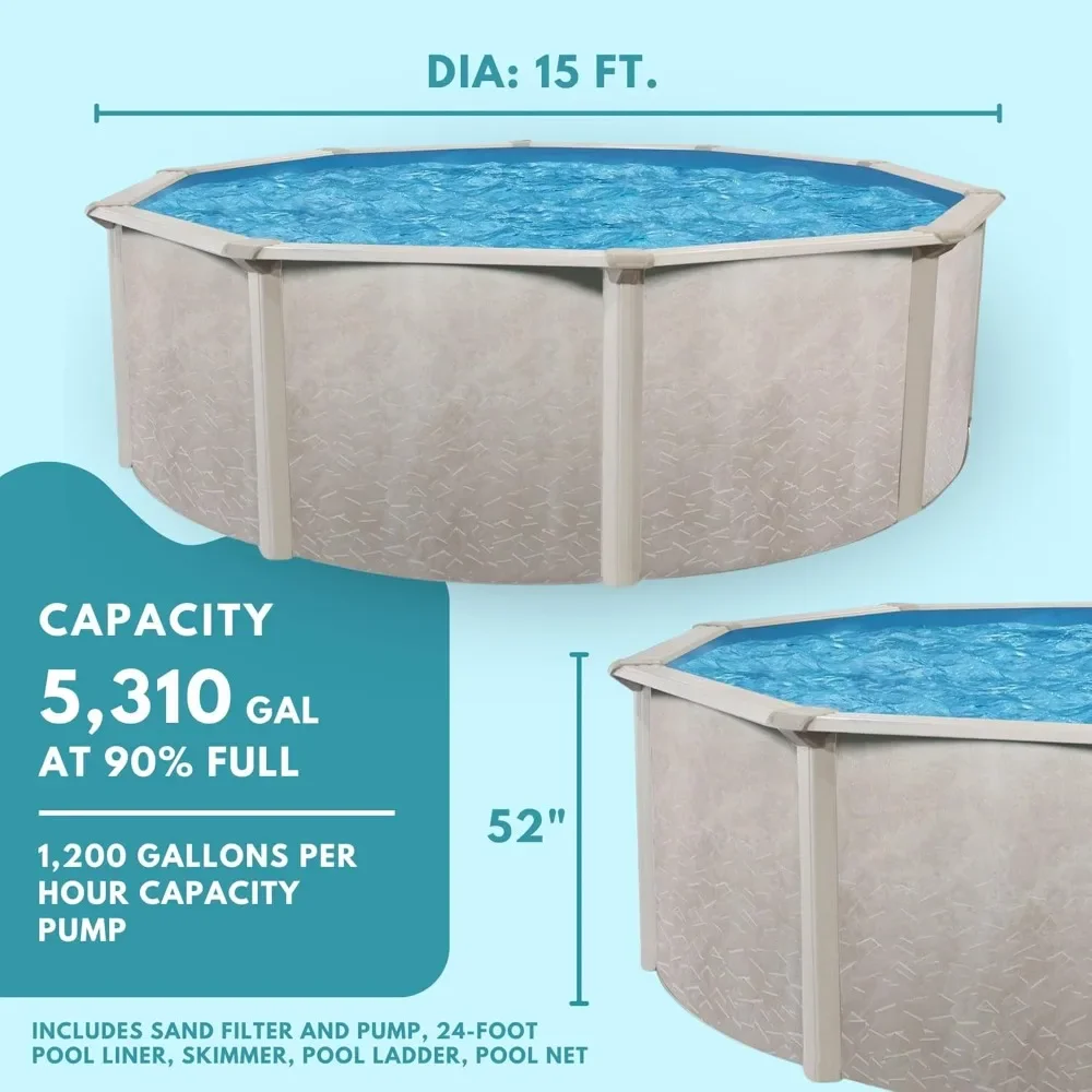 Swimming Pool, Steel-Frame Above-Ground Pool Kit w/ Sand Filter & Pump, Phoenix, 15', Swimming Pool