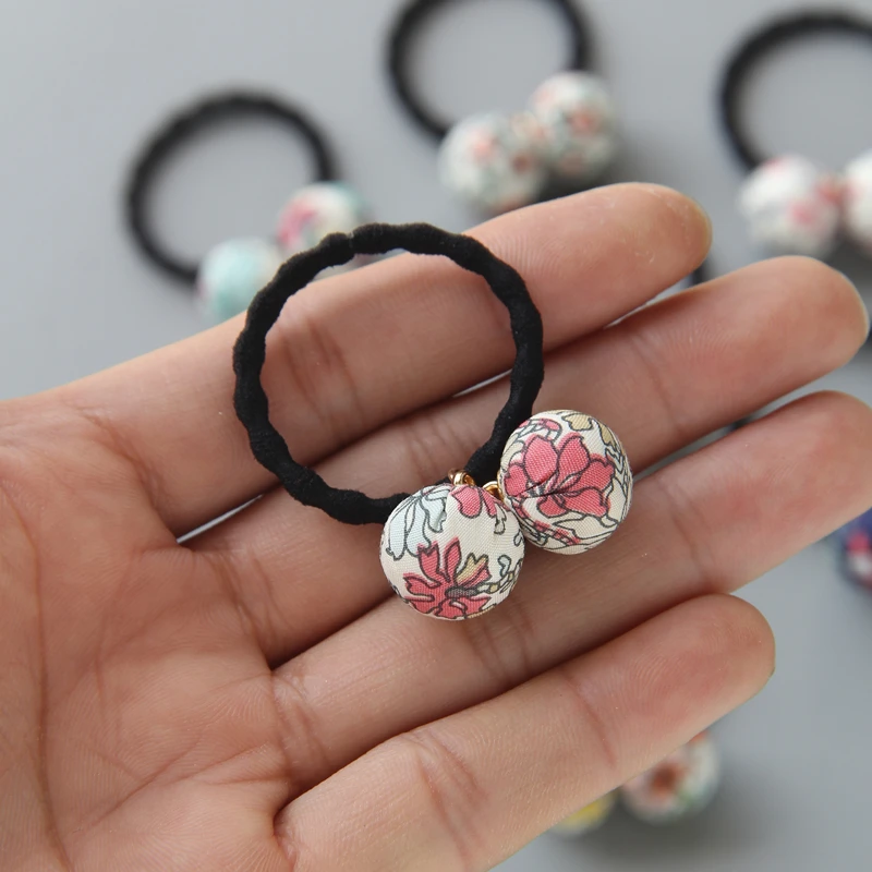 Girl Simple Button Flower Elastic Ponytails Hairbands Round Geometric Ladies Hair Accessories