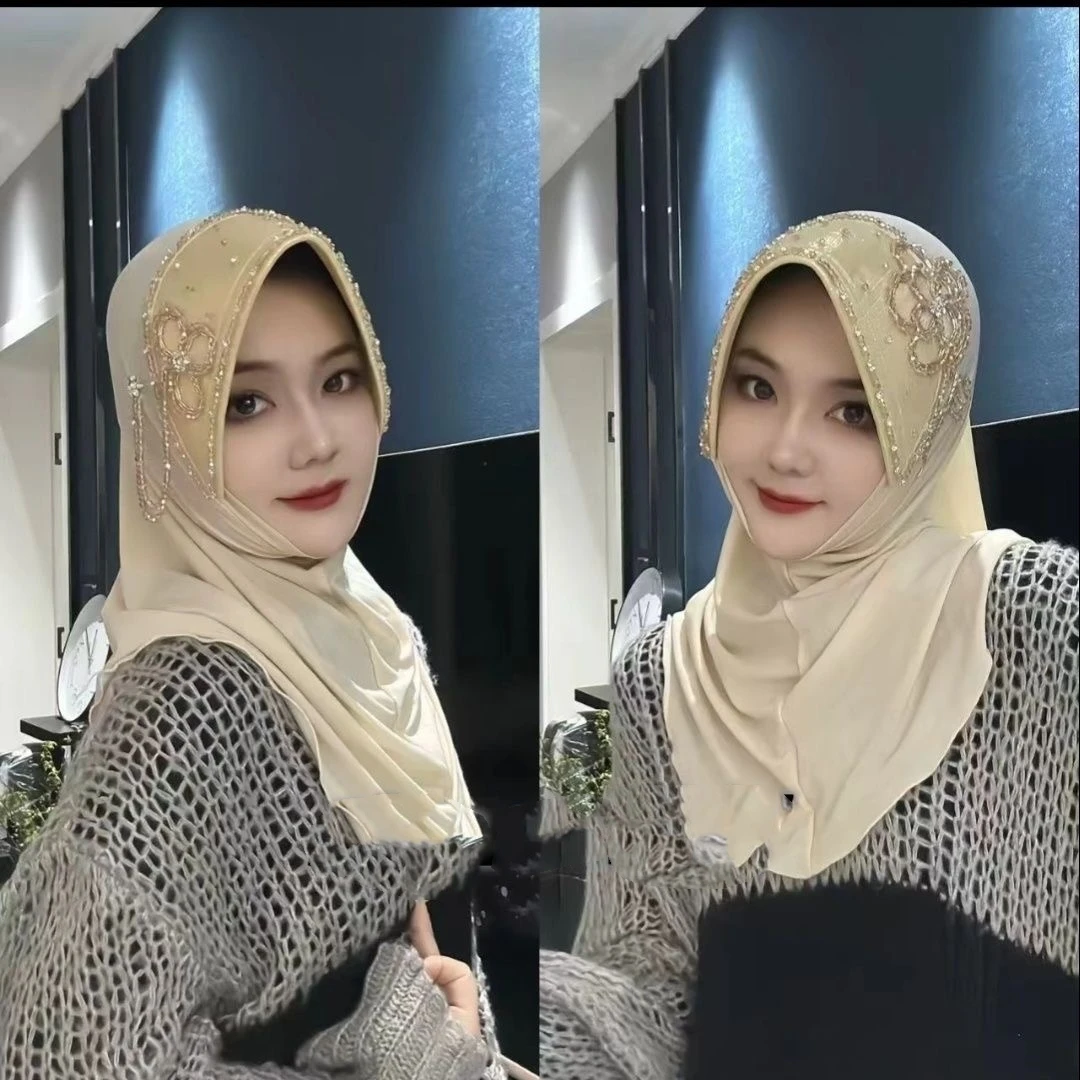 Abaya Hijab syal Muslim untuk wanita pakaian Turban gratis pengiriman jilbab topi Malaysia topi Kufi Islam mewah rumbai bunga 05247