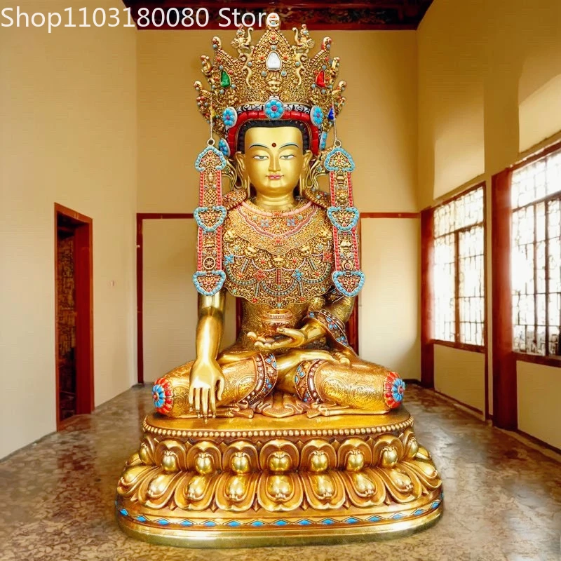Copper giliding inlay Awakened Reclining Buddha 12 year-old Shakyamuni buddha statue sculpture,36cm,53cm