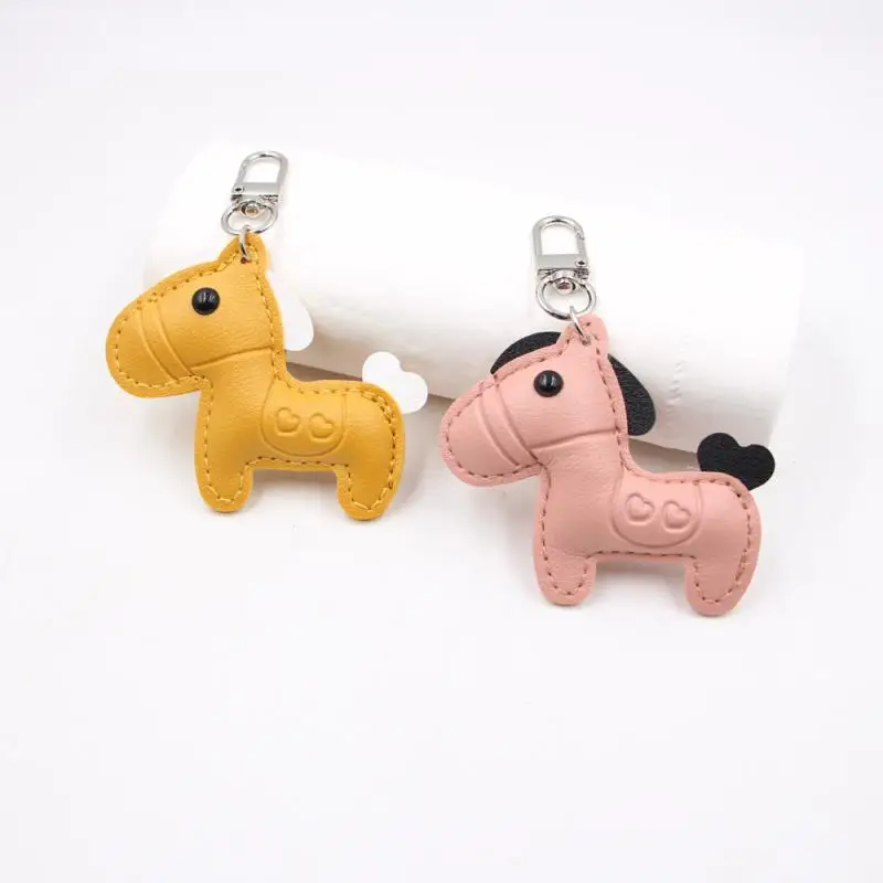 Cute Fashion Women Men's Cartoon PU Horse Keychain Car Keyring Bag Pendant Charm Leather Animal Keyfob Sister Bestie Friend Gift