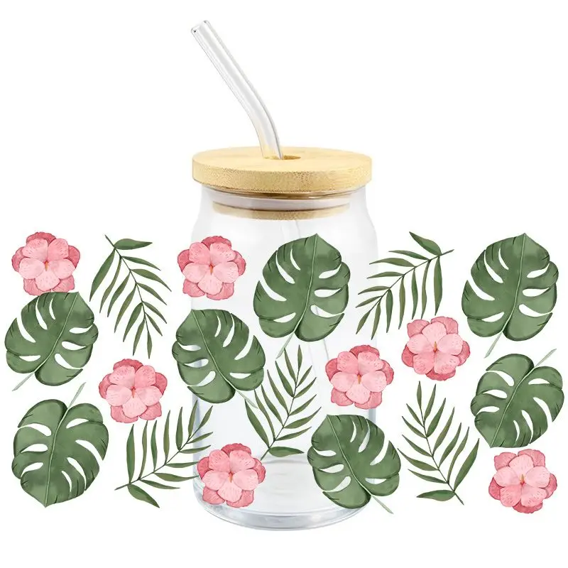 3D наклейки с растениями и цветами, УФ трамфер, наклейки DTF, переводные наклейки для обертывания, стеклянные бутылки, чашки, банки, индивидуальные наклейки