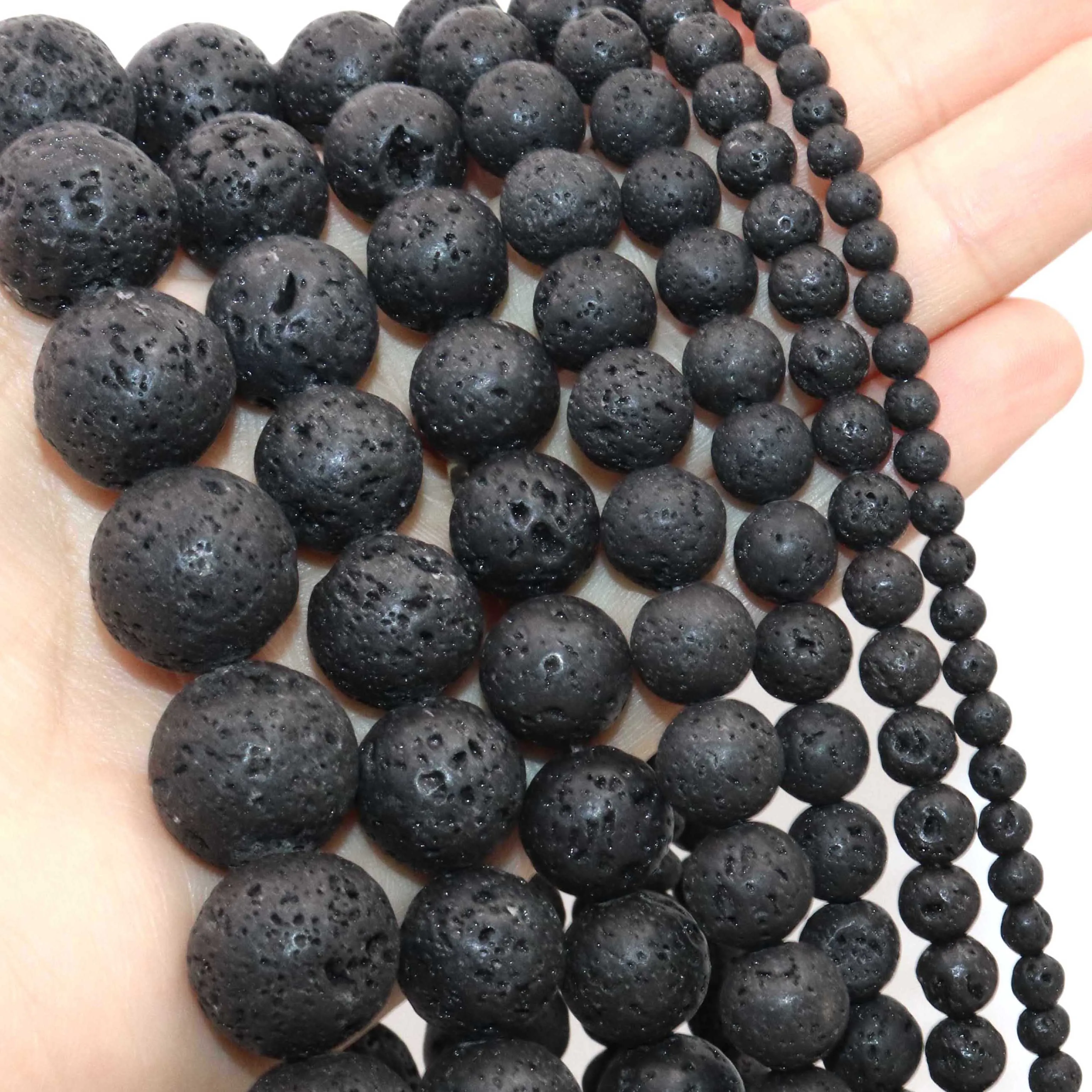 4 6 8 10 12 14 16 MM Natural Black Lava Volcanic Round Loose Spacer Beads For Jewelry Making DIY Bracelets Accessories