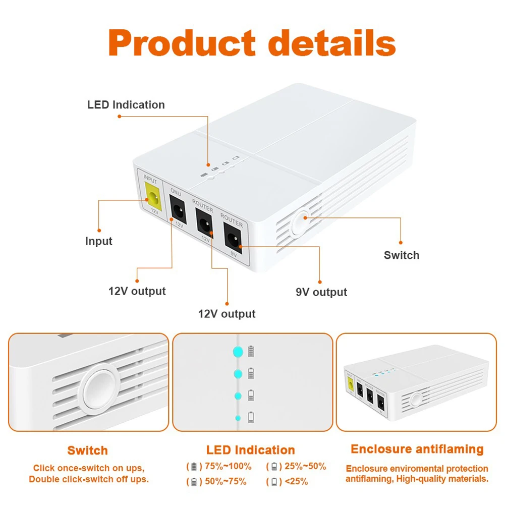 Power Outage Backup UPS Backup Power DC Backup Solution 12v Power Supply Output Voltage 12V 9V 500 Charge Cycles
