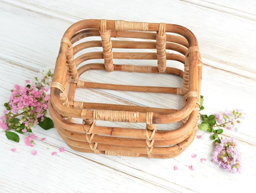 Baby Photography Basket Baby Props Vintage Woven Rattan Basket Newborn 100 Days Photography Props Basket Baby Posing Sofa Bed