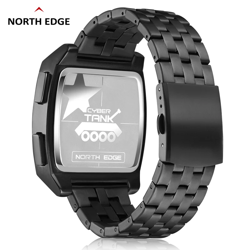 NORTH EDGE New Men\'s Steel Watches Retro Industrial Style Waterproof 50M World Time LED Digital Watch For Man Relogio Masculino