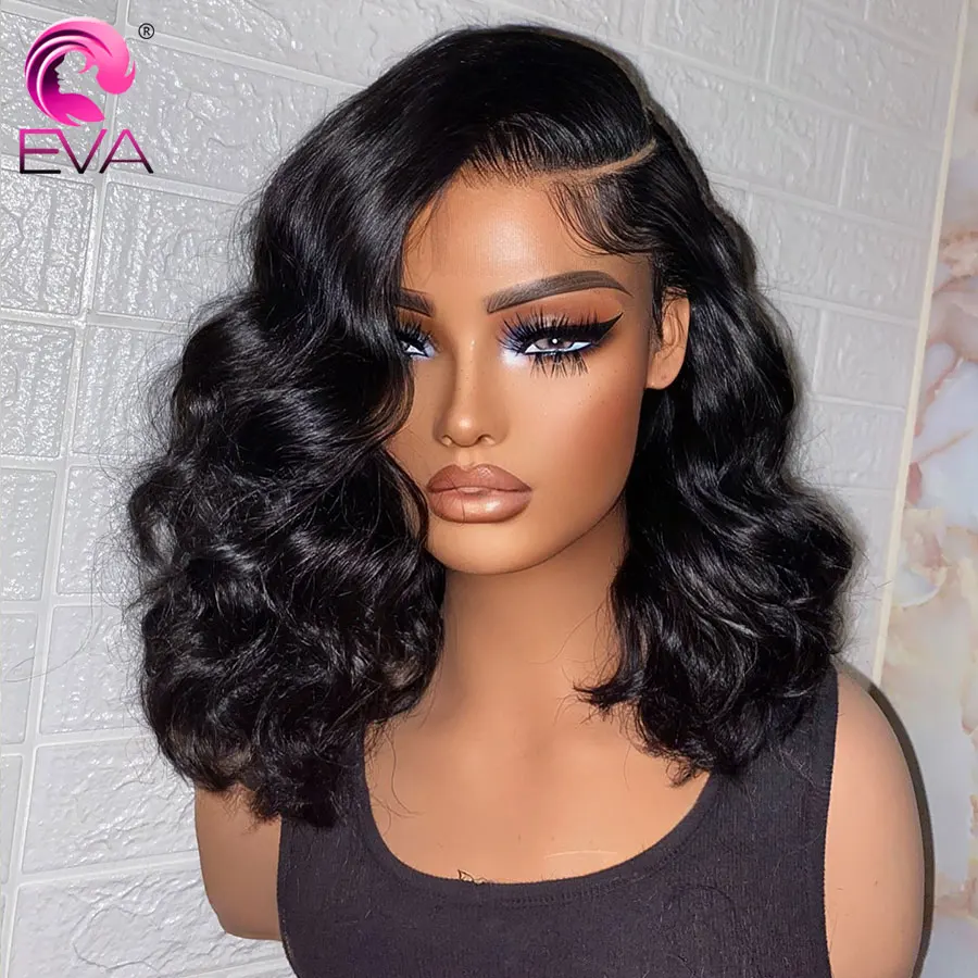 

Eva Natural Black Human Hair Wigs Short Bob Wig 13X6 Lace Frontal Wig Transparent Swiss Lace Melt Skins Pre Plucked For Women