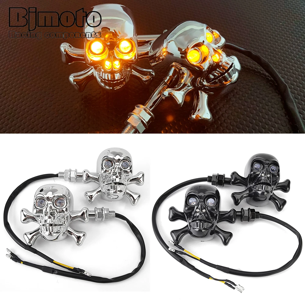 Black Chrome LED Skull Turn Signal Light for Honda CBR Shadow VTX Yamaha Virago Road Royal V Star Suzuki Intruder Boulevard