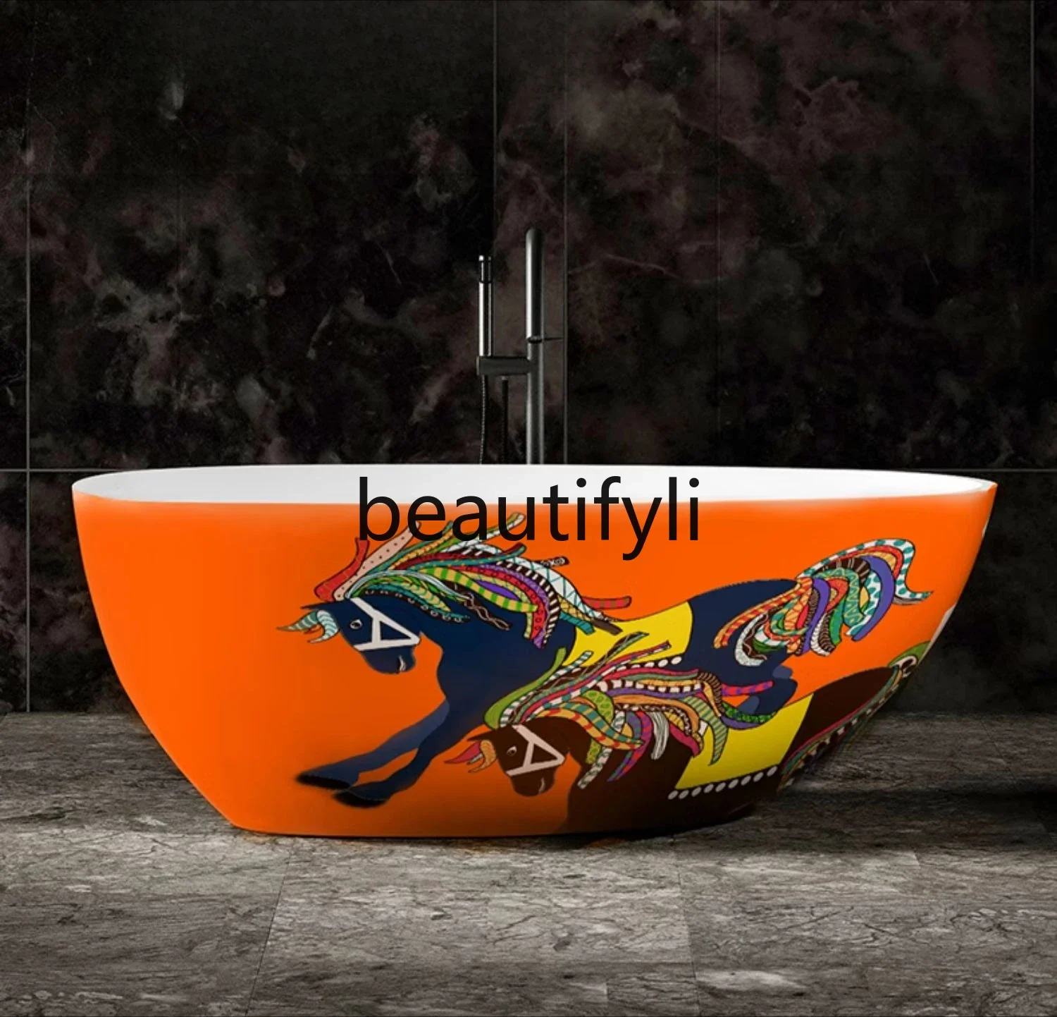 

Artificial stone painted bathtub independent light luxury creative art bathtub