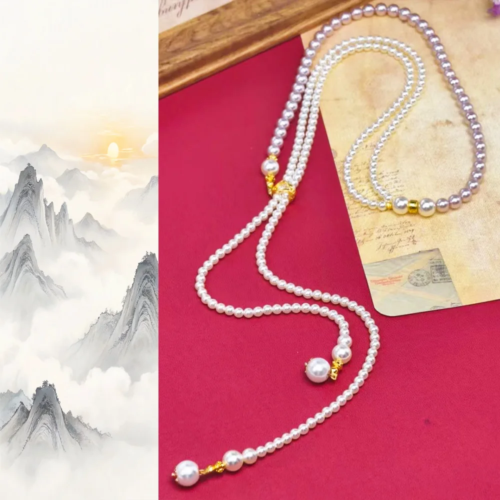 Nouveau Collier Long Vintage de 78 cm avec Perles pour Femme, Chaîne de Pull Superposée avec Perles Dorées, Bijou de Luxe pour Mariage et Fête, Idéal comme Cadeau