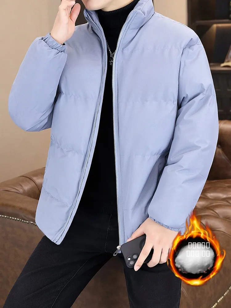 

Men's Thiened down Cotton Jaet Autumn Winter Warm Outerwear Casual Cold Proof Color Stand Collar Zipper Closure Lon...