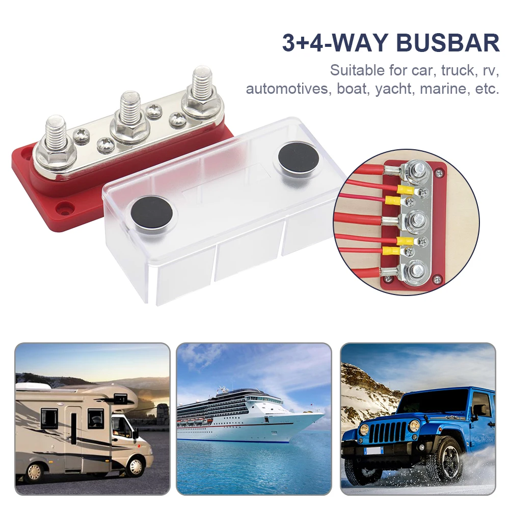 300A Bus Bar Board 48V Bus Bar Cover 3/8 Studs Busbar Power Case 3+4 Way for RV Marine Boat for Vehicle Car Automobile Caravan