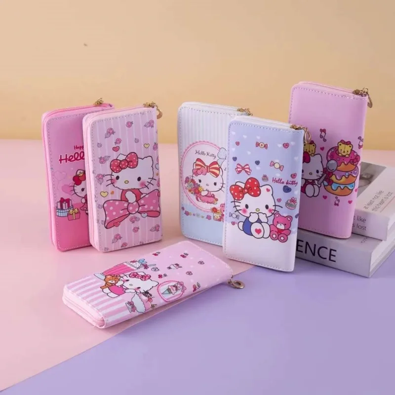 

Girl Hello Kitty Cute Anime Wallet Cartoon Lightweight Commuting Storage Bag Zipper PU Leather Wallet Women's Festival Gift