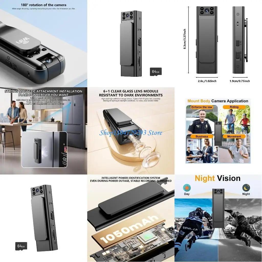 

Y2GD Body Camera 32GB Memory Card 6H Recording Time Rotating Lens Night View 1080P