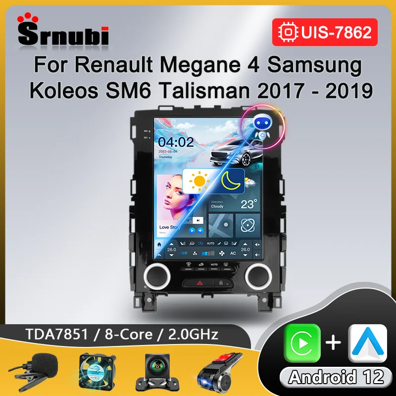 Autoradio Android, Navigation GPS, DVD, 2 DIN, Unité Centrale pour Voiture Renault Megane 4, Samsung Koleos SM6, Caricature Isman 2017, 2018, Limitation 2019