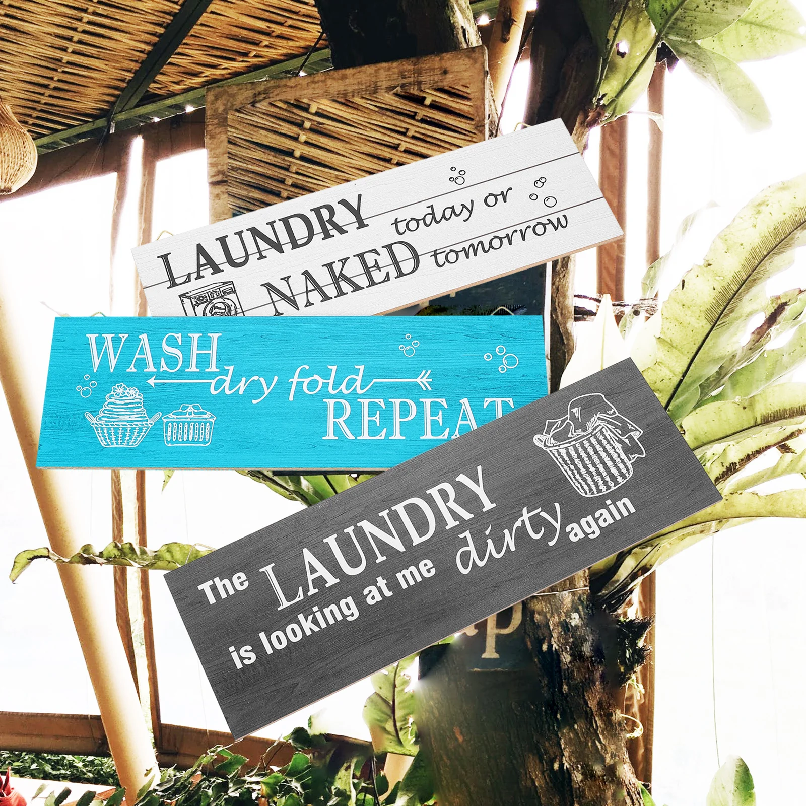 

3pcs Wooden Wall Pendants For Room Decor Housewarming Gift Wall Hanging Signs Laundry Operation Reminder Laundry Room Supplies
