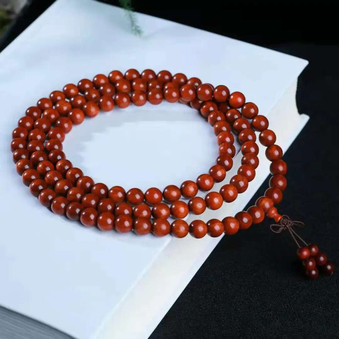 Chinese Wood Carved Red Sandalwood Hand String 108 High Oil Zambian Blood Sandalwood Beads Exquisite Hand Strings Bracelet