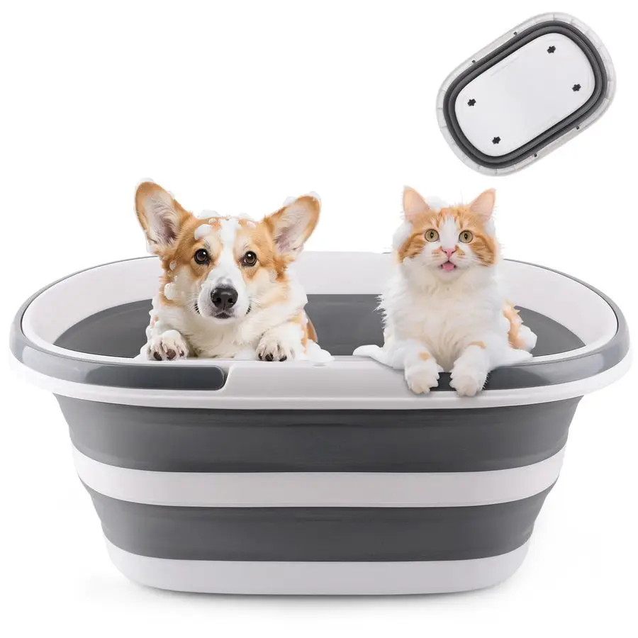 

Large Collapsible Bucket 35L Mop Bucket With Handles amp Wheels, Plastic Wash Basin Pet Bath Tub for Puppy Dogs Cats, Folding La