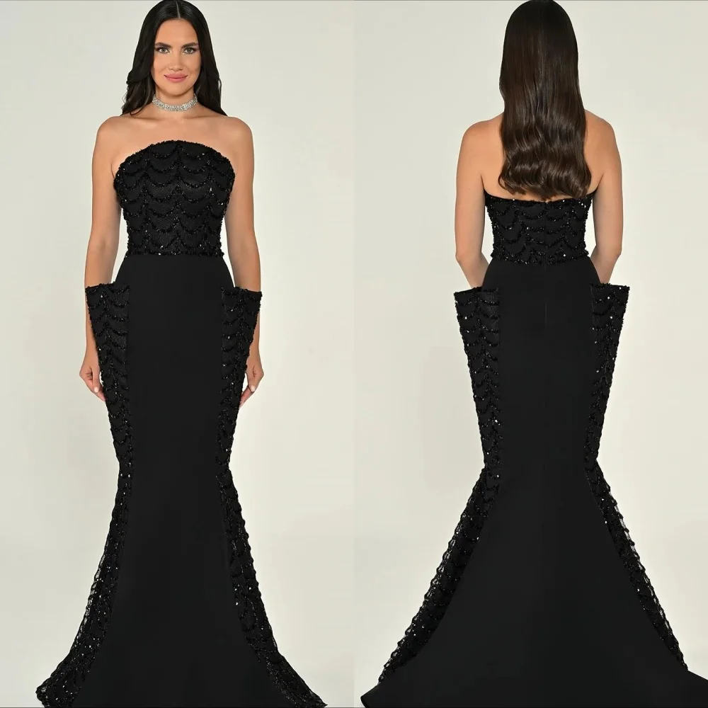 

Customized Fashion Elegant Jersey Beading Pleat Mermaid Strapless Long Dresses Bespoke Occasion Dresses Sizes Available Classic