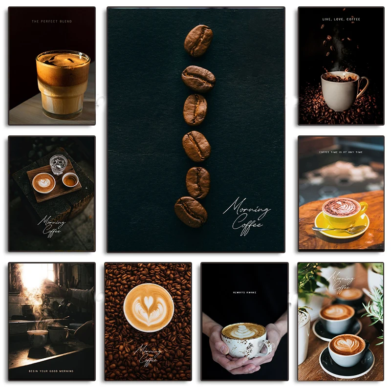 Morning Coffee Vintage Coffee Posters and Prints Canvas Printing Wall Art Coffee Quote Picture for Living Room Cafe Decoration