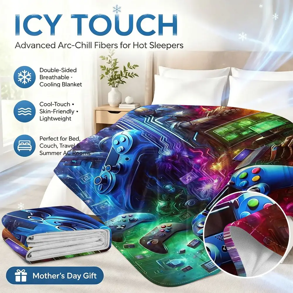 Cyber Game Controller Print Cooling blanket Q MAX 0.3 Ultra Cool Thin Throw For Adult Gamer Hobby Room Rest Mat